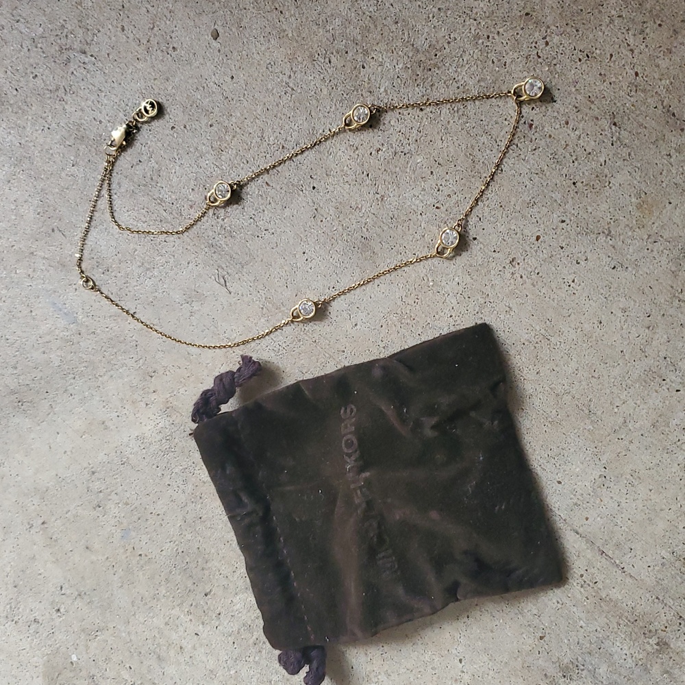 Michael Kors Gold Padlock Station Necklace MK Logo with Jewelry Bag 16"-18"
